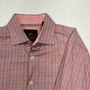 Tattersall Men's Orange and Blue Plaid Casual Shirt, 16x34/35